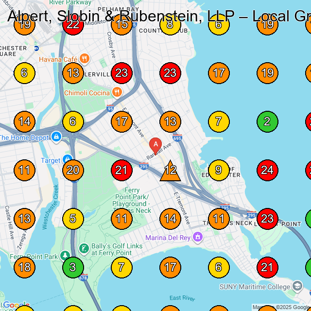Alpert, Slobin & Rubenstein, LLP Personal Injury Attorney GeoGrid ranking map for Bronx NY